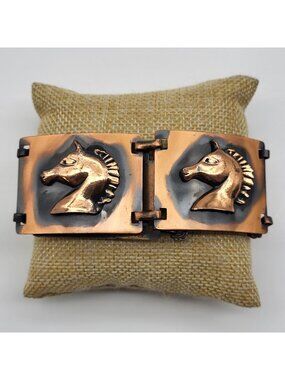 Stunning MCM Copper Horse Equestrian Panel Bracelet Bold Trojan Western Retro